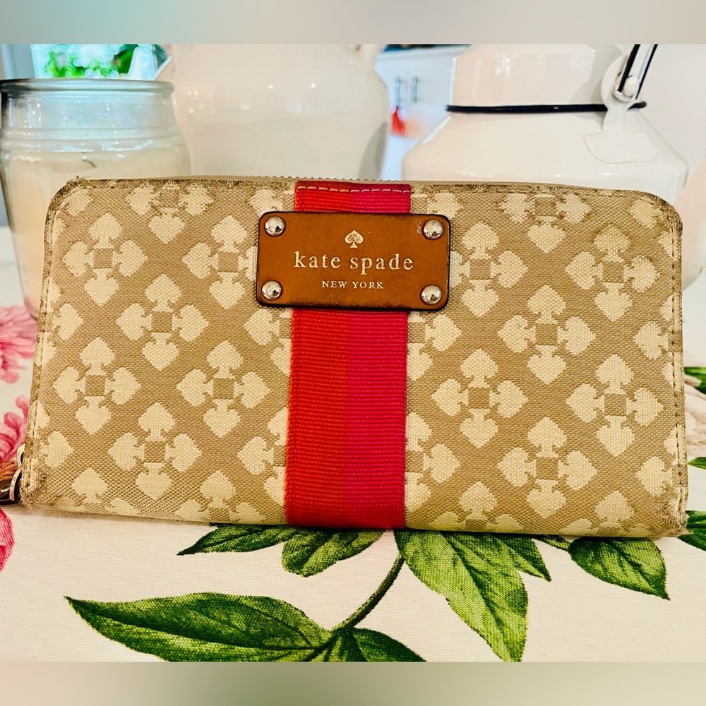 Kate Spade New York Textile Beige and Leather Trim Wallet